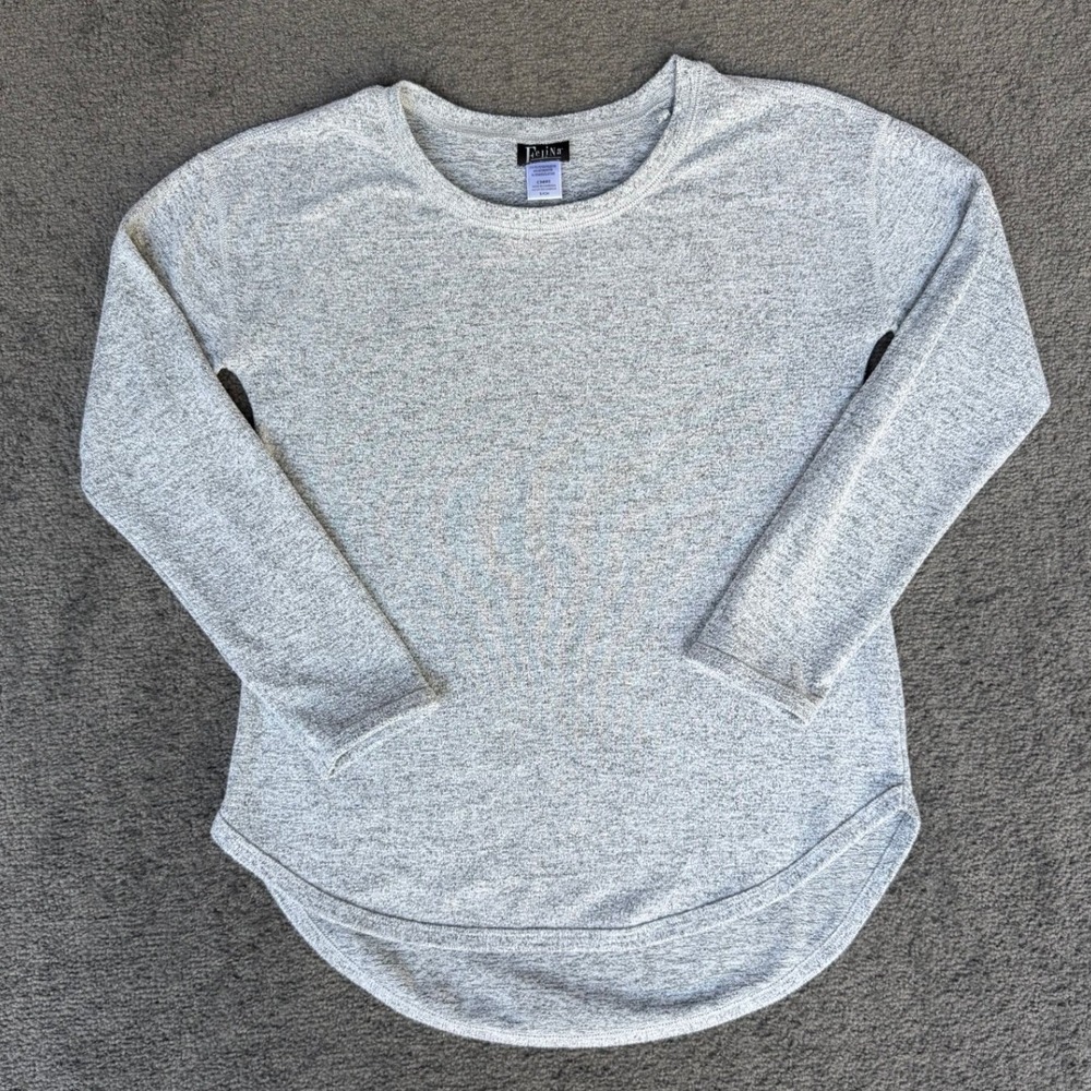 Felina Womens Heather Grey Long Sleeve Crewneck High Low Top C3695 Small